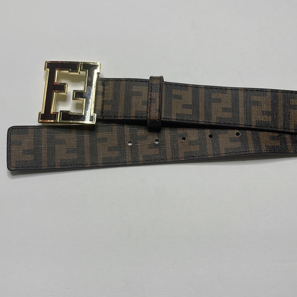 Fendi Authentic - Saffiano Leather brown  / Gold - Unisex belt - Size 48 - Picture 4 of 5